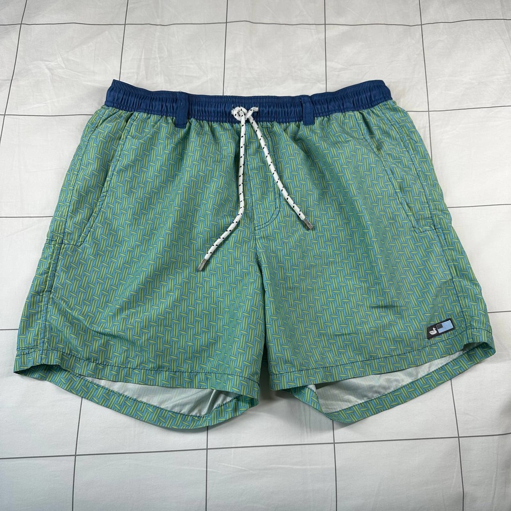 Southern Marsh Shorts Mens Medium Green Blue Print Swim Mesh Liner Preppy Active